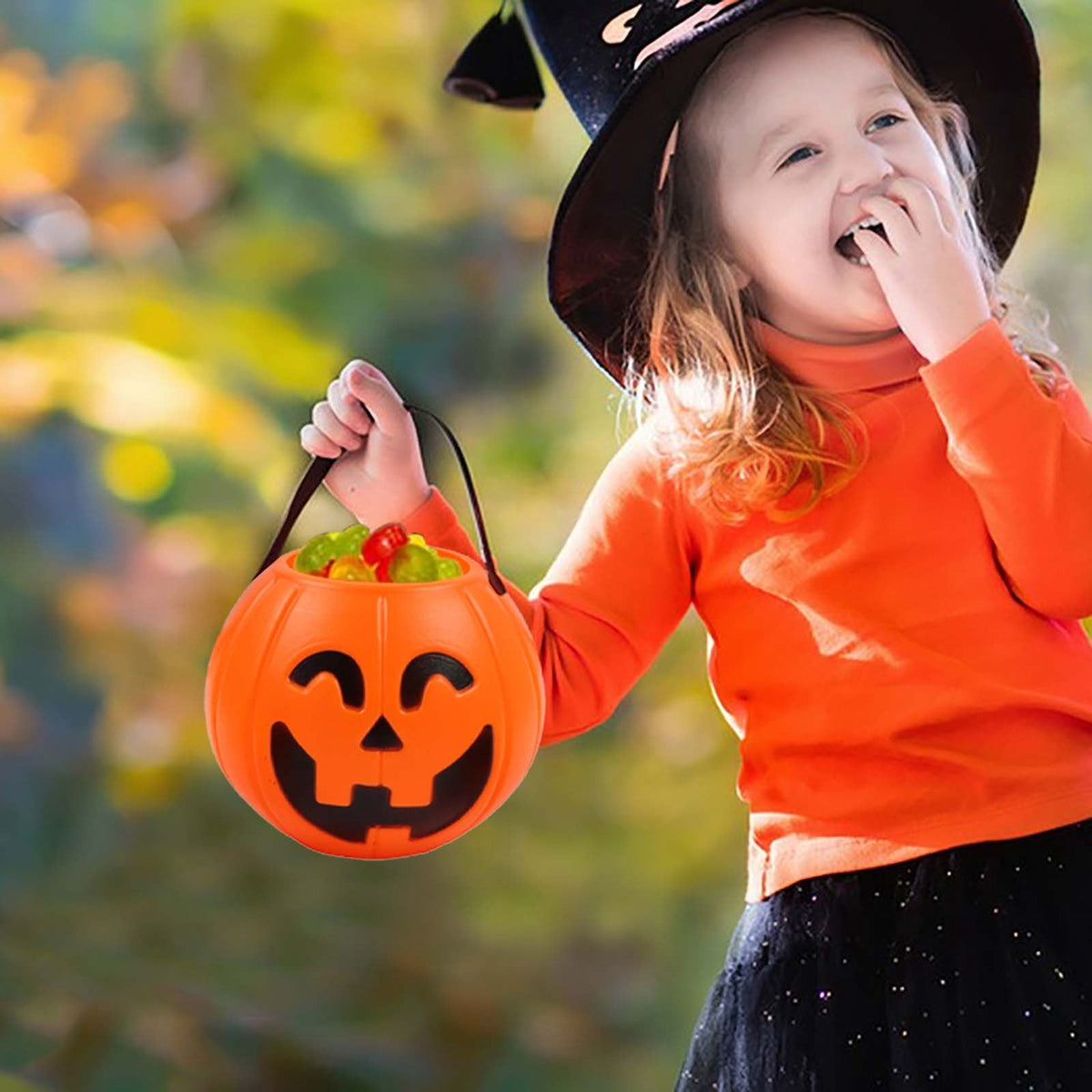 Kyusrd Trick or Treat Halloween Lantern Pumpkin Decoration Lighted Table Centerpieces Ornaments Spooky Pumpkin Prop Decor Decorative Wedding Candy Bowl Organizer Canisters