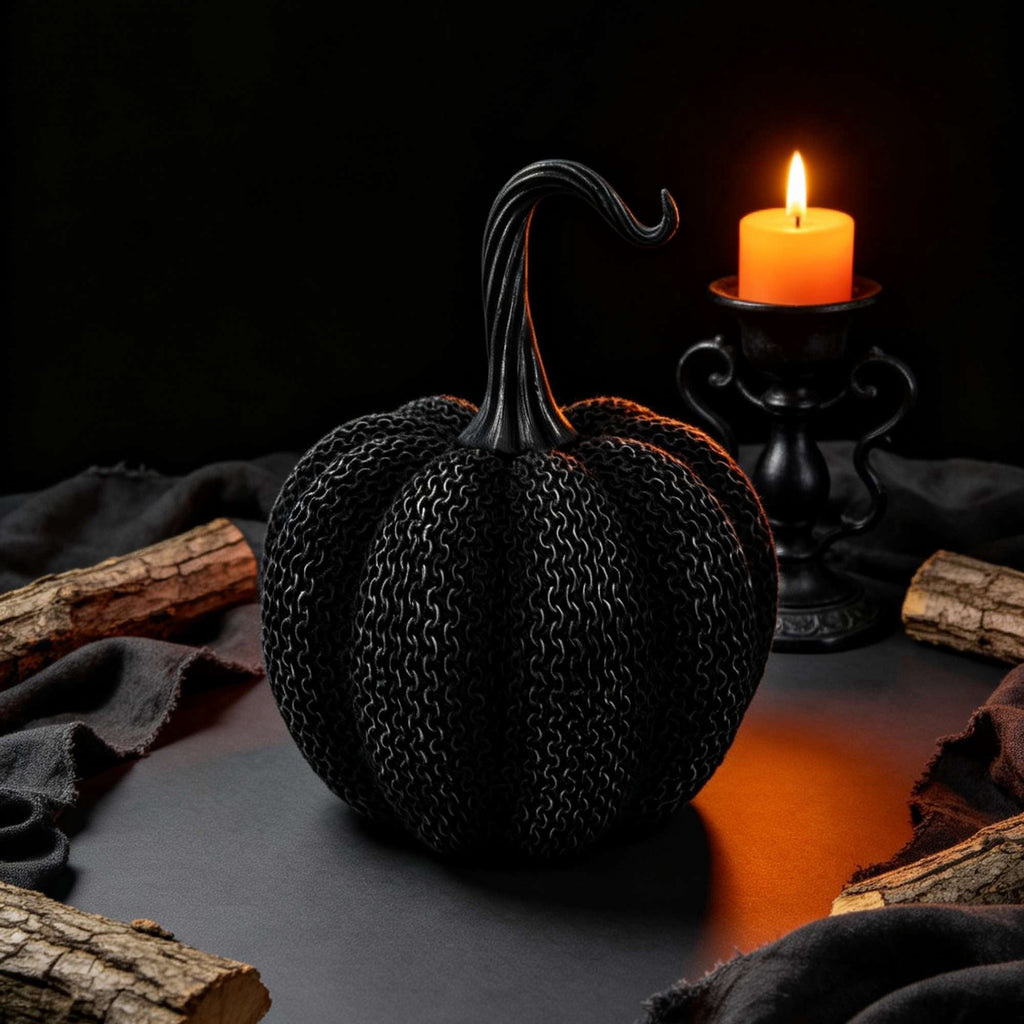 Resin Textured Pumpkin Decoration, Black, 7.9", Halloween by Way To Celebrate