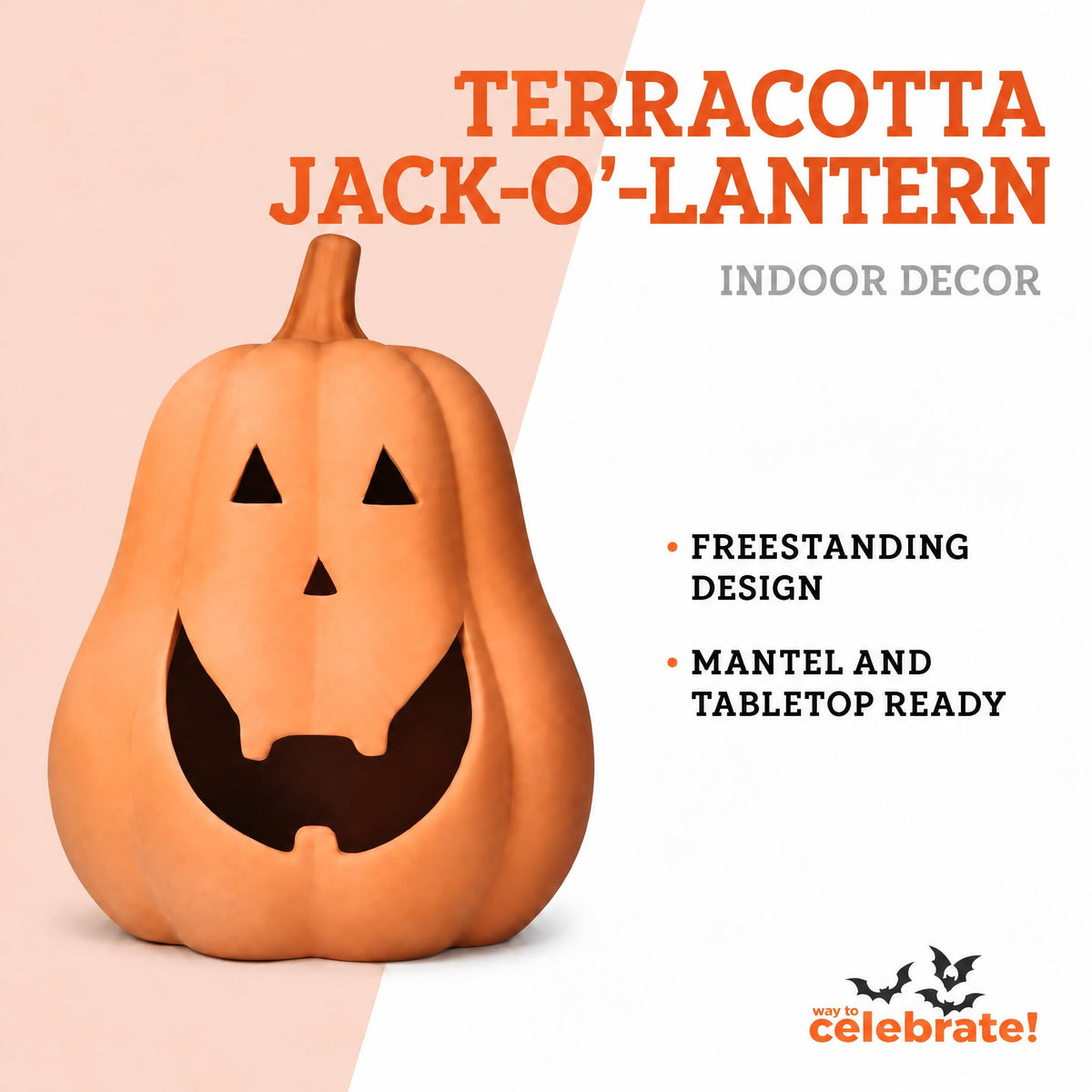Jack-o'-Lantern Decoration, Terracotta, 13.5", Halloween by Way To Celebrate