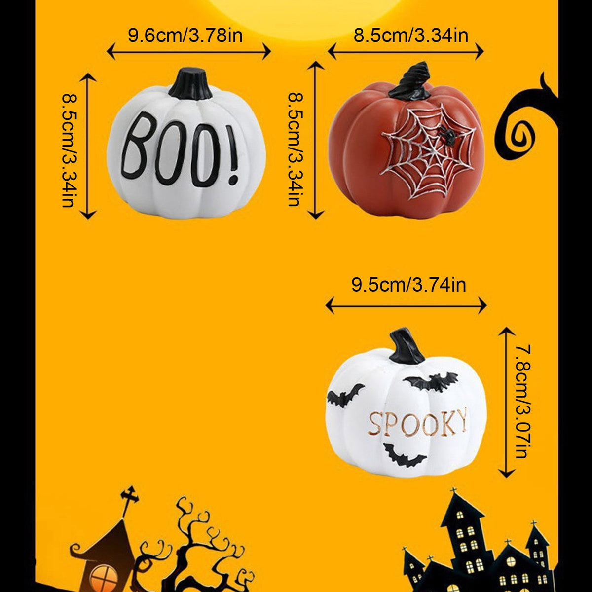 Uanit Halloween Pumpkin Decoration Indoor with Spooky Bat Boo Spider Web Halloween Table Decor Resin Cute Pumpkin Ornament for Tabletop Garden Atmosphere Decoration
