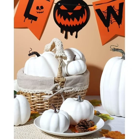 CQHVKQ 7PCS Fake Pumpkins Foam Decor Set, Fall Pumpkins Decoration from Sizes 1.9" to 7.5", Artificial Styrofoam Pumpkins for Table Centerpieces, Fall, Thanksgiving & Halloween DIY, Orange