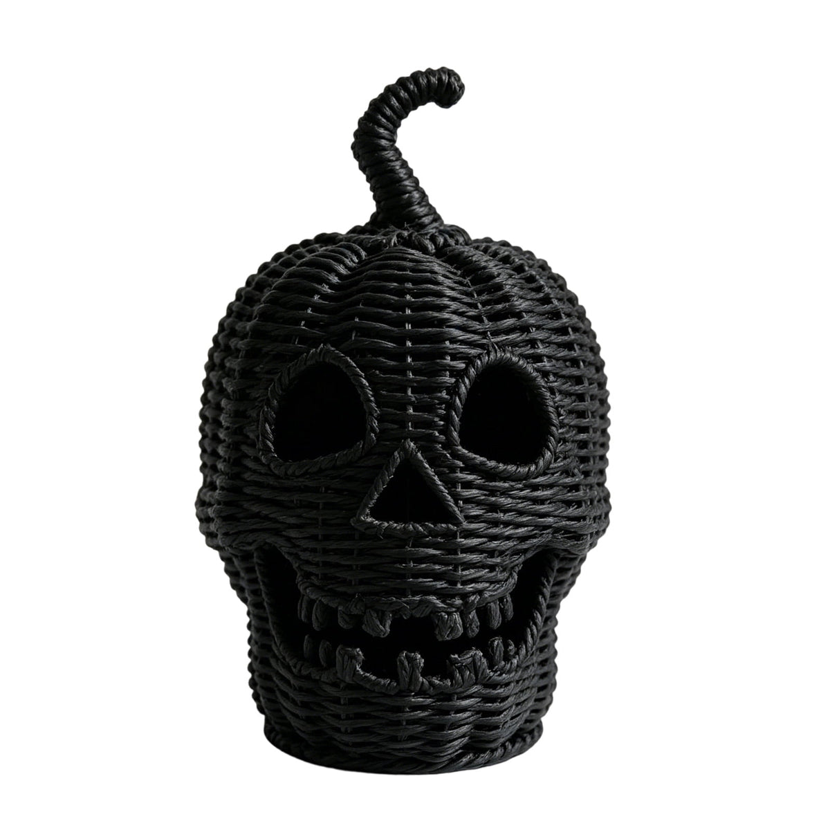 Aximioll Halloween Black Woven Jack-O-Lantern Pumpkin Decor, Hand Woven Rattan Wicker Style Statue, Trick or Treat Candy Bowl Lantern for Porch Entryway Fireplace Mantel Table, Black, 11 Inches