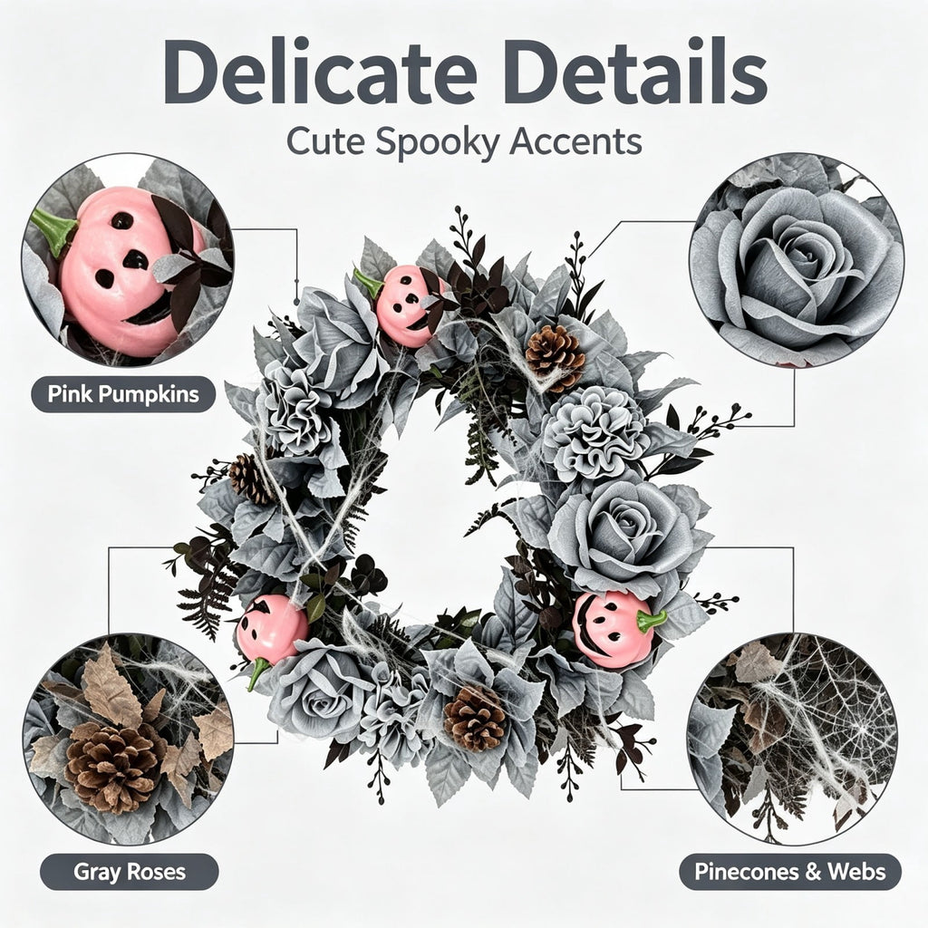 Fall Candle Ring,Artificial Maple Leaves Pumpkins Decorative Wreaths,Berry Wreath for Pillar Candle Holder,Candle Ring for Halloween Centerpieces and Farmhouse Table Decor,7.48 inch(Pink)