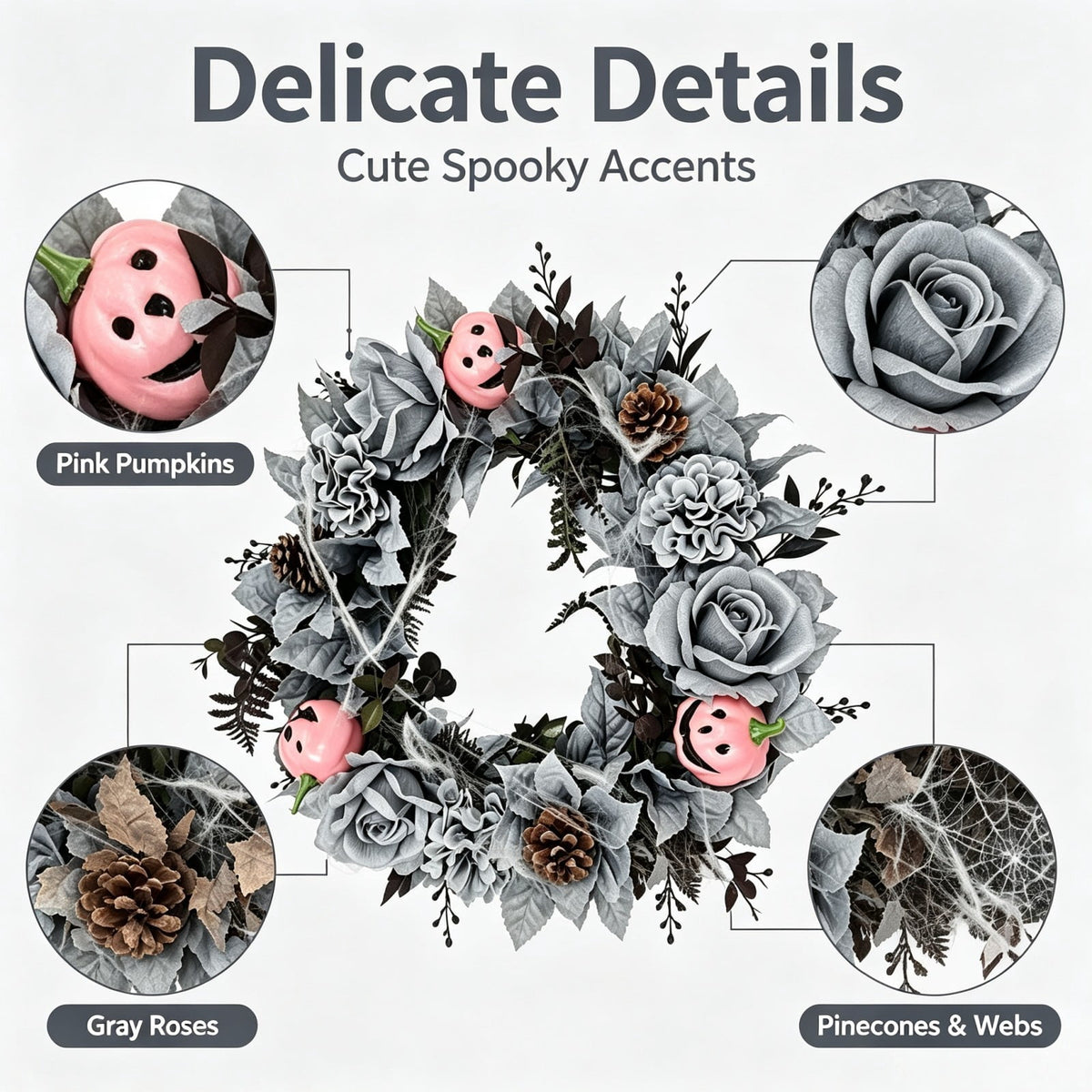 Fall Candle Ring,Artificial Maple Leaves Pumpkins Decorative Wreaths,Berry Wreath for Pillar Candle Holder,Candle Ring for Halloween Centerpieces and Farmhouse Table Decor,7.48 inch(Pink)