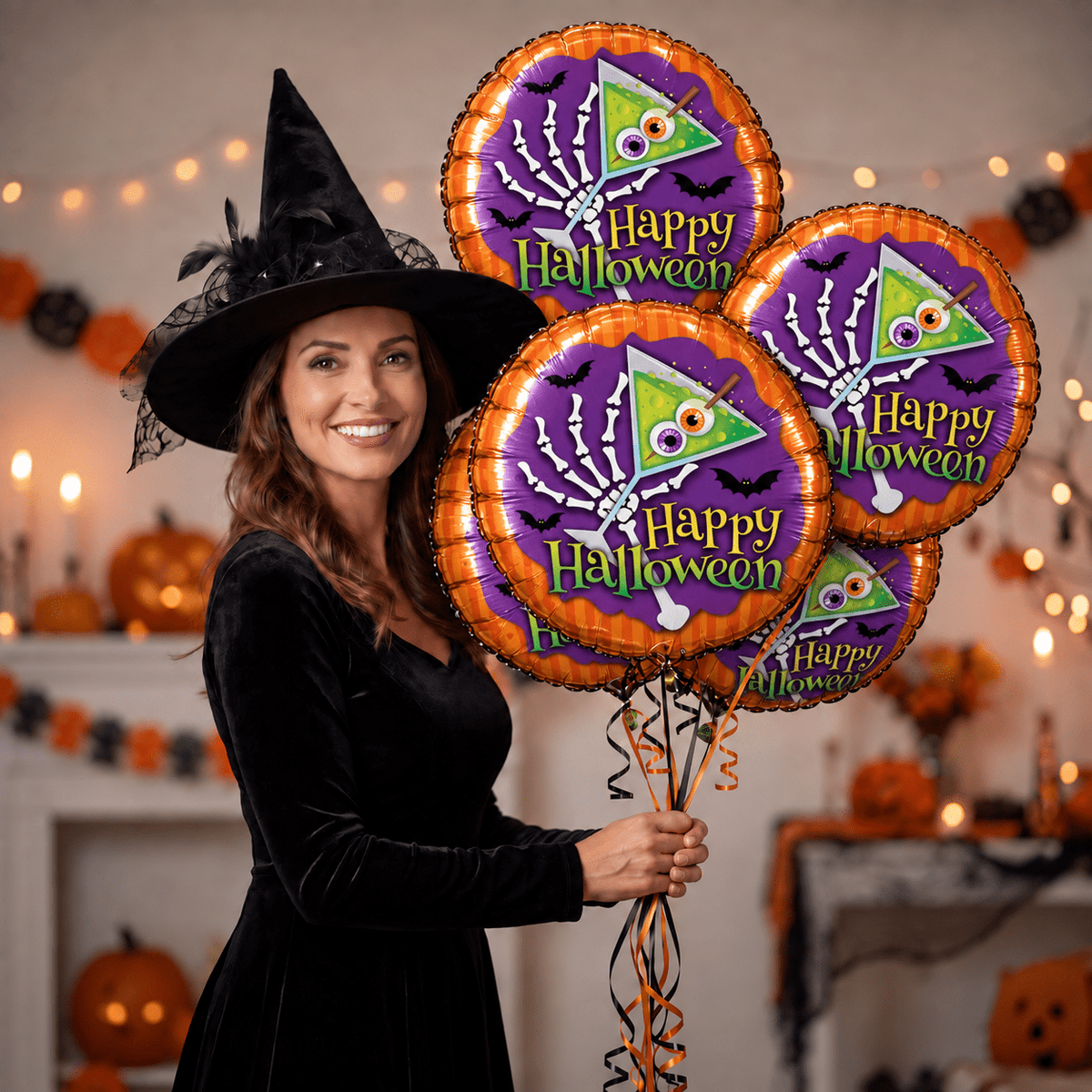PMU Halloween Party Decoration "Happy Halloween" Jack Faces Aglow 18 Inch Mylar-Foil Balloon (1pkg) Pkg/1