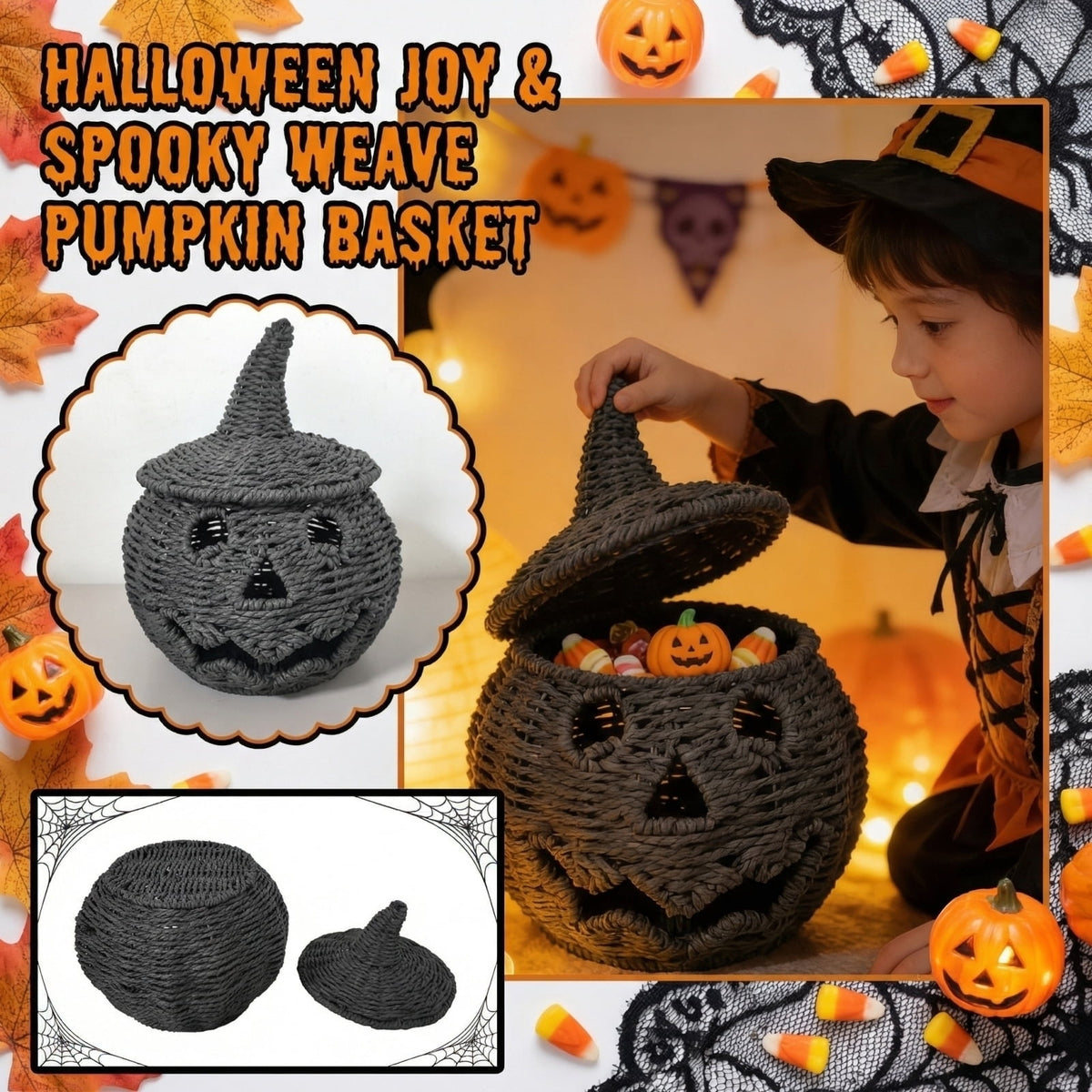 Handwoven Pumpkin Lantern, Rustic Vintage Halloween Decor, 28cm Woven Pumpkin Lantern Without LED Candle Light, Pumpkin Ornament for Mantel Doorstep Halloween Party Decorations