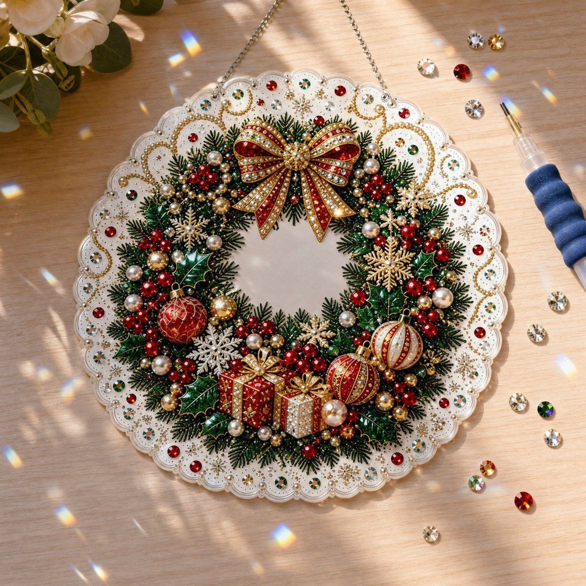 JWZZYD DIY Christmas Pearl Painting Art Kit with Frame, 9.8" Christmas Pearl Beads Art Craft Set, Gemstone Dots Beads for Holiday Christmas Wall Decor, Decoration Gift(Reindeer)