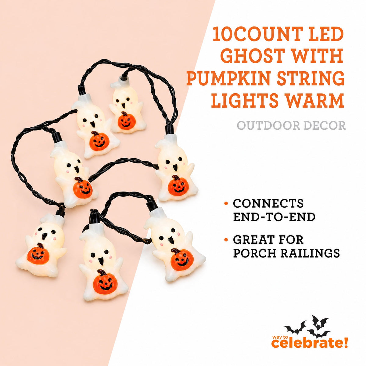 Indoor/Outdoor 10-Count LED Pumpkin String Lights, Warm White, 6.5', Halloween by Way To Celebrate