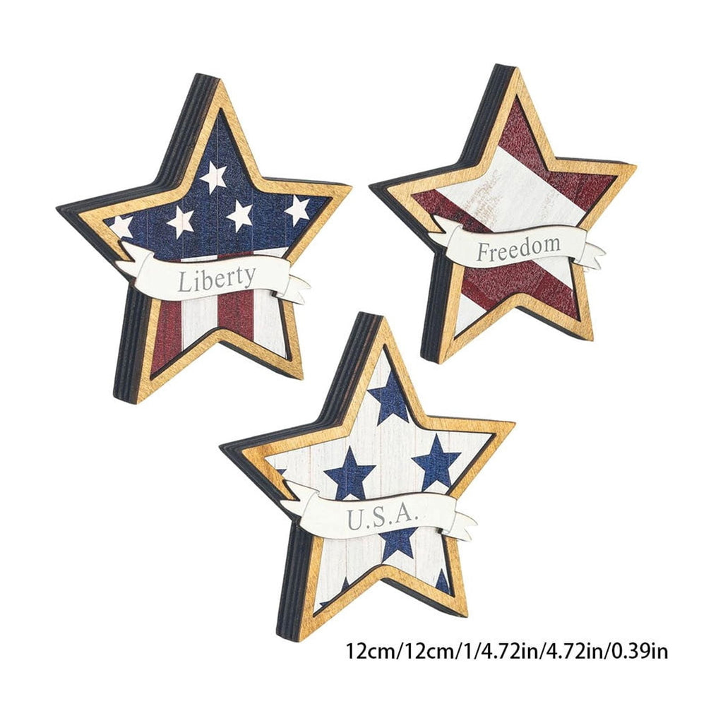 Japceit 3Pcs 4Th Of July Decorations Wooden Stars,Red White Blue Patriotic Decor, Independence Day Ornaments Set,For Home Office Table Shelf