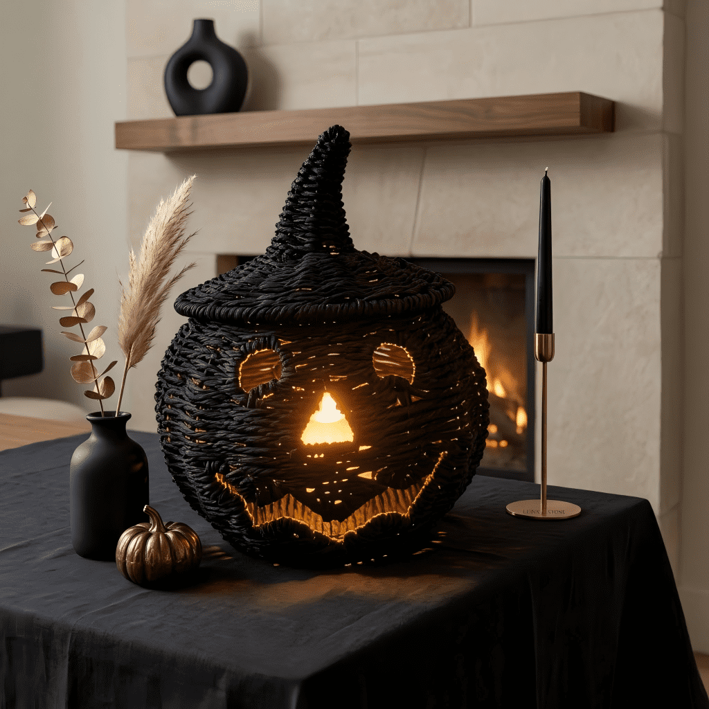 Guvpev 12" Handcrafted Woven Ghost - White Faux Rattan & Metal Ghost Figurine, Halloween Spooky Table Centerpiece & Fall Porch Decor for Indoor Outdoor