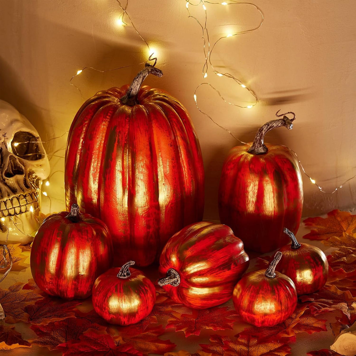 7Pcs Artificial Pumpkins Fall Decoration Assorted Faux Pumpkin Cute Foam Pumpkins for Home Outside Halloween Decorating