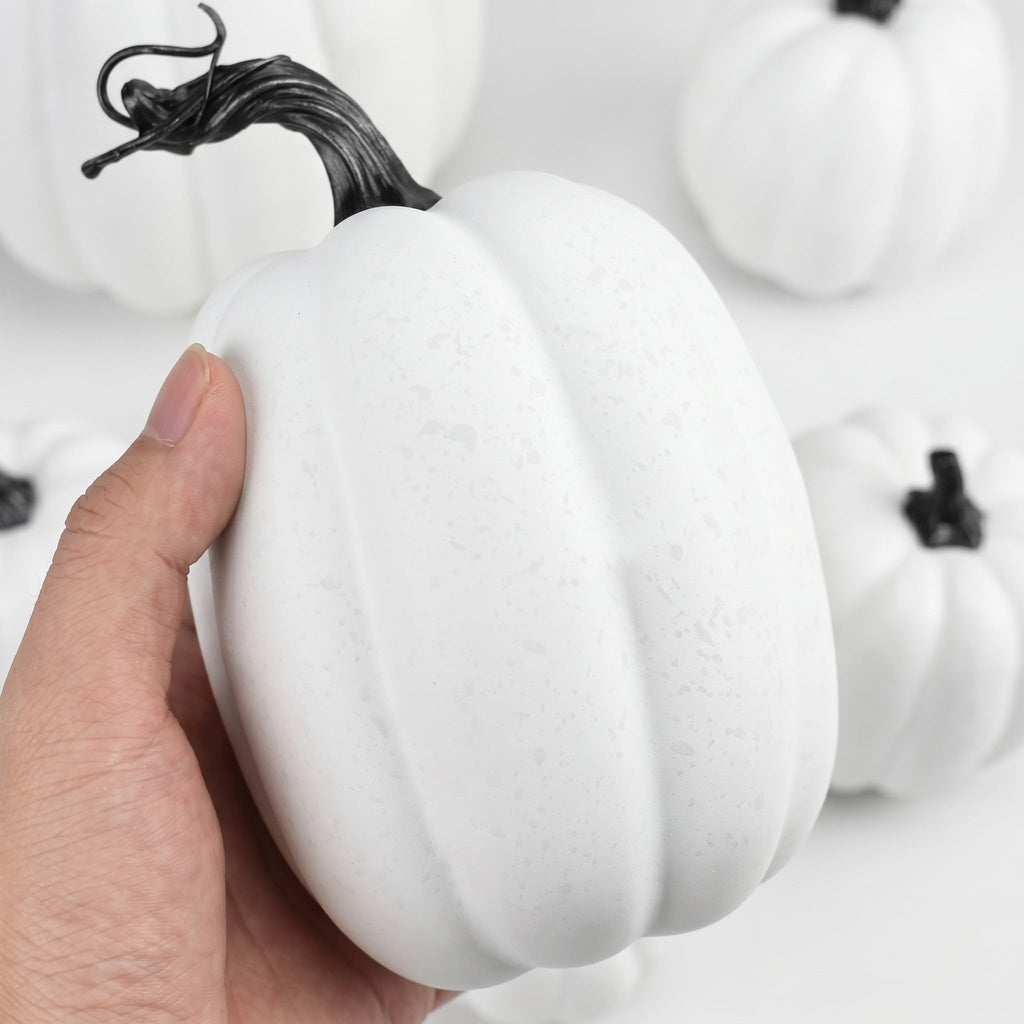 CQHVKQ 7PCS Fake Pumpkins Foam Decor Set, Fall Pumpkins Decoration from Sizes 1.9" to 7.5", Artificial Styrofoam Pumpkins for Table Centerpieces, Fall, Thanksgiving & Halloween DIY, Orange