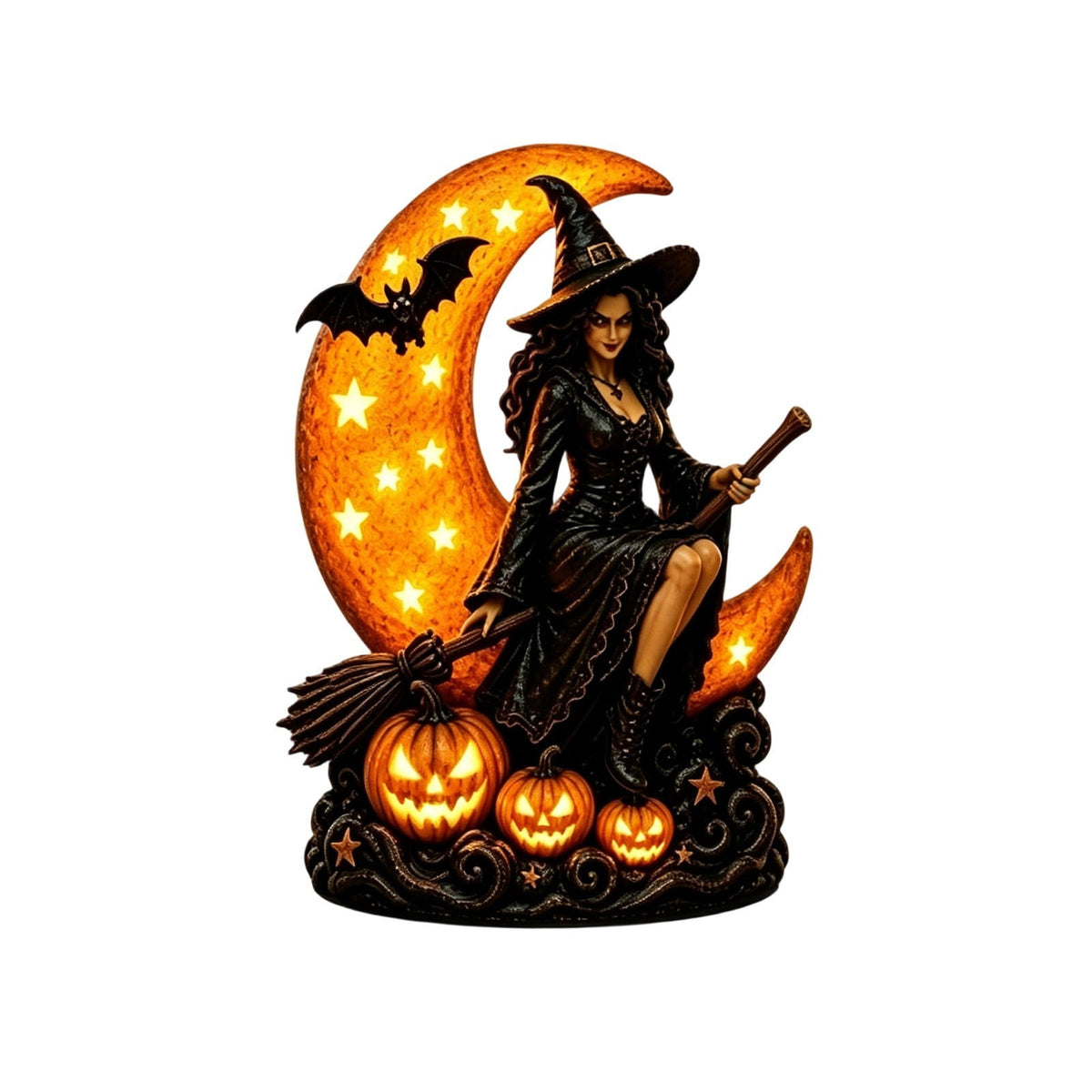 Stained Glass Witch Hat Lamp Gothic Halloween Lighting Decor, Vintage Witchy Hats Night Lights, Handcrafted Retro Resin Table Lamp for Bedroom, Living Room & Home Decor