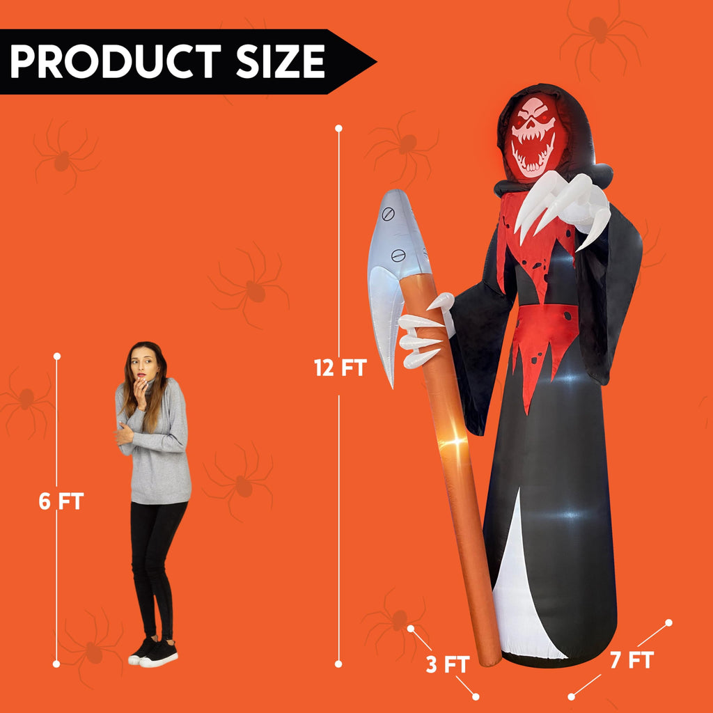 Joyfy 12 ft Giant Halloween Inflatable Pumpkin Ghost Vampire with Skull Decoration with Built-in LEDs,Ghost Halloween Decorations Outdoor Blow Up Yard Lawn Decoration