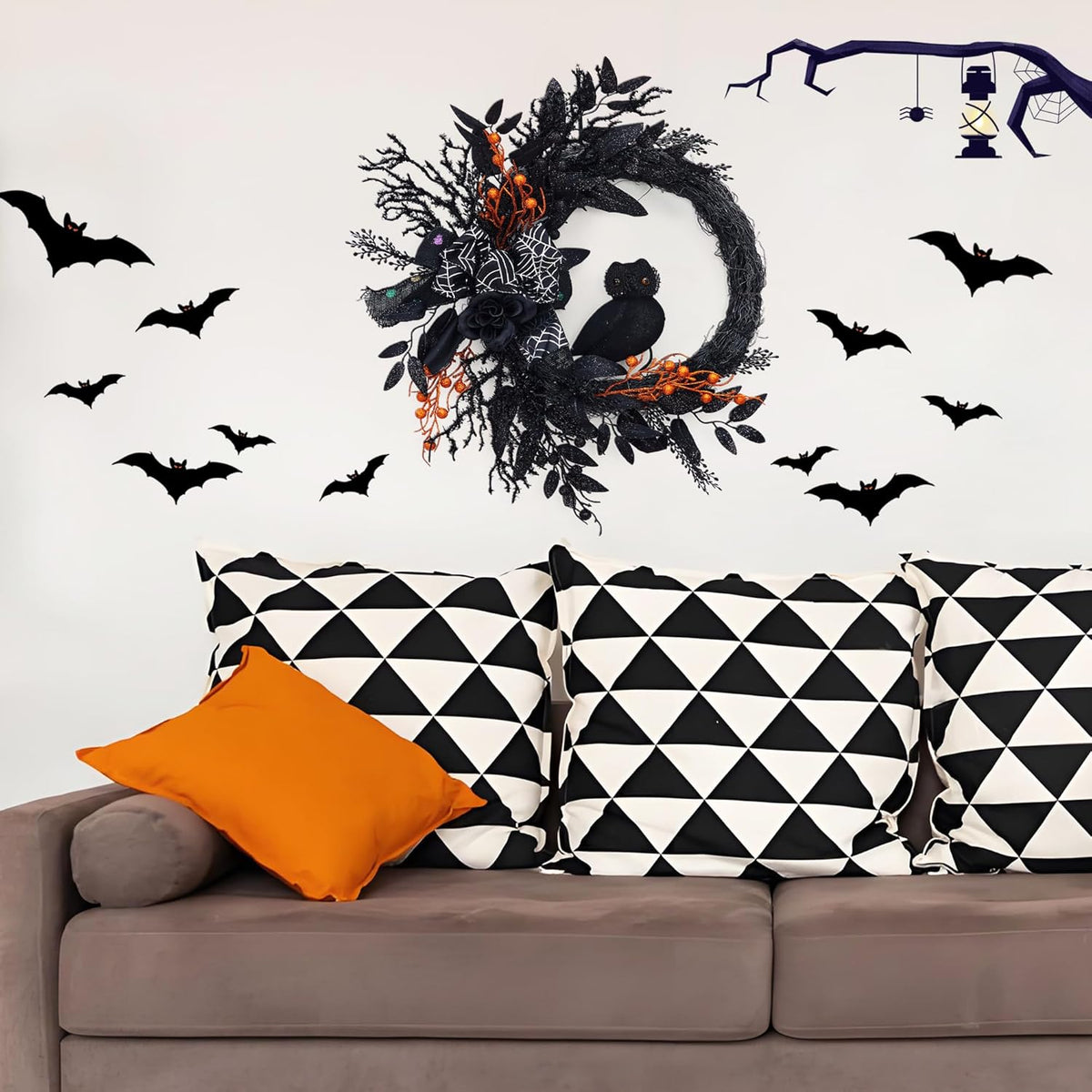 Lumiparty 20" Halloween Wreath, for Front Door, Natural Vine Base, Artificial Roses, for Holiday Decoration