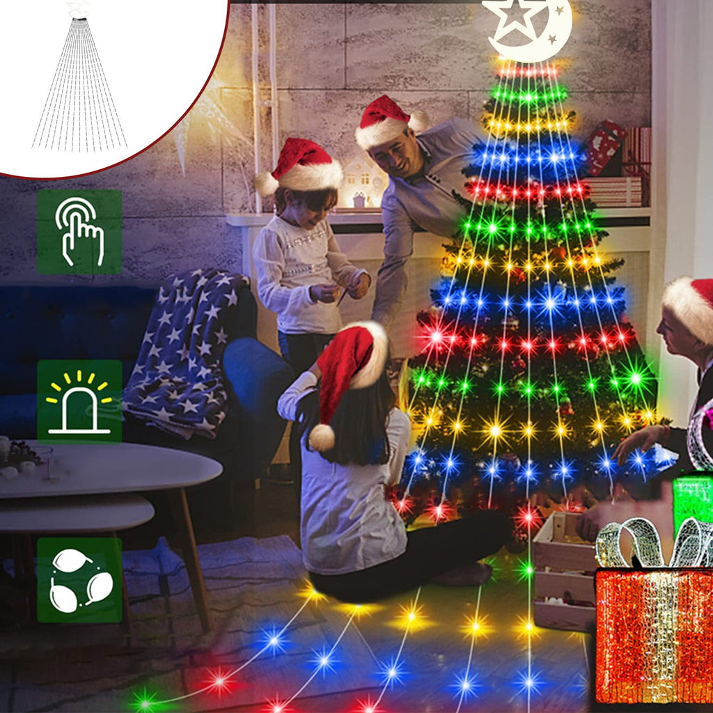 AYktou Christmas Tree Lights 6.56ft 16 Lines LED Waterfall Lights Waterproof Xmas Tree Topper Lights with Remote and USB Powered Christmas Lights for Halloween Xmas Year Holiday,Colorful