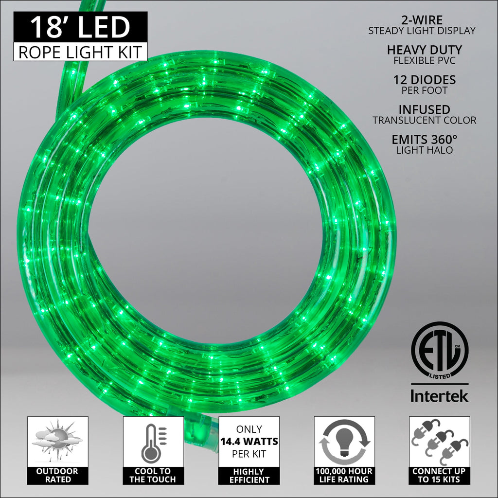 18 ft. LED Warm White Rope Light Kit, 216 Lights, Connectable Ready-to-Install Christmas Decorative Party Lighting, Mounting Clips Included
