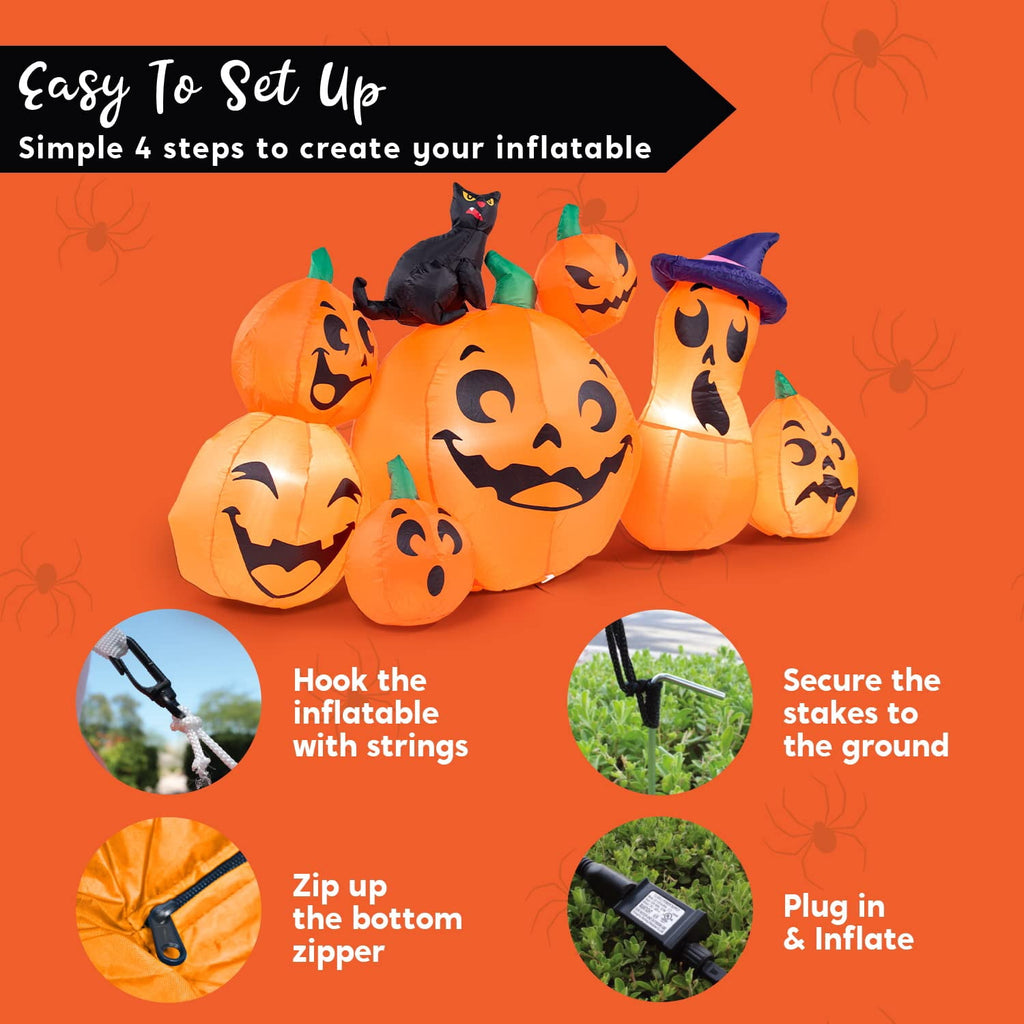 Joyfy 10 Ft Tall Halloween Inflatables Pumpkin,Giant Pumpki Blow Up Decor with Built-in LED Lights,Outdoor Decorations for Yard,Lawn,Garden