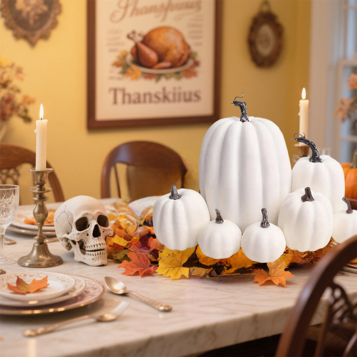 Fall+Decorations,Outdoor Pumpkins for Porch,7pcs Halloween Decorative Pumpkin Model Realistic Looking Simulation Ornament Good For Party Decorations Display(Orange 7pcs/Set 8"-3")