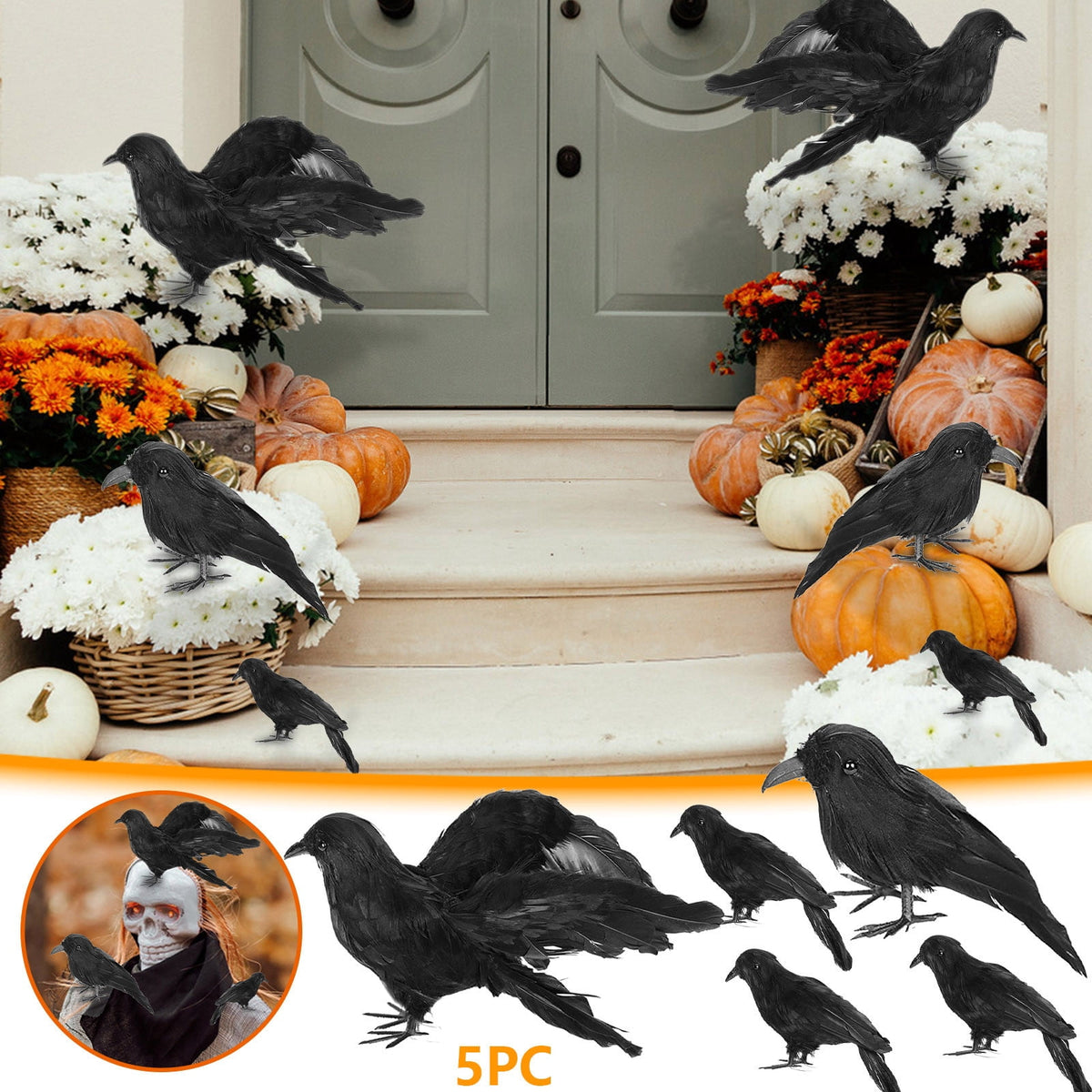 Gothic Mysterious Raven Lamp Light Sculpture, Resin Halloween Moonlight Luminous Crow Bird Led for Home Decor Gift, Bedroom Bedside, Living Room