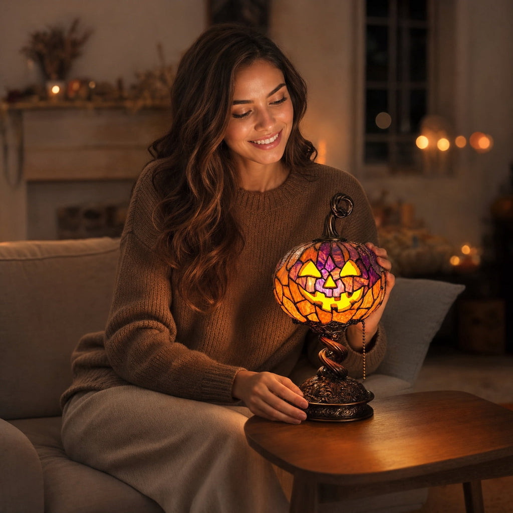 Halloween Pumpkin Night Light With Witch Hat Acrylic LED Tabletop Ornament, Spooky Glowing Figurine for Home Party Bedroom Holiday Decoration