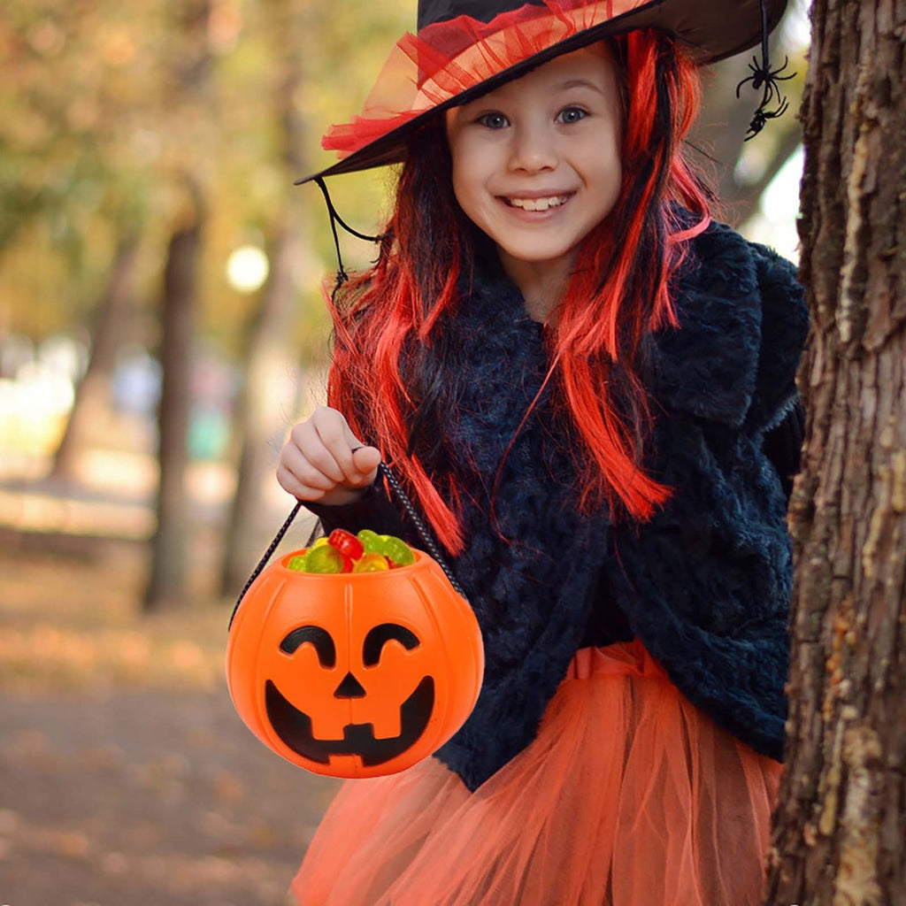 Kumdkd Halloween Pumpkin Bucket for Kids - Plastic Trick or Treat Candy Pail with Handle, Party Decor
