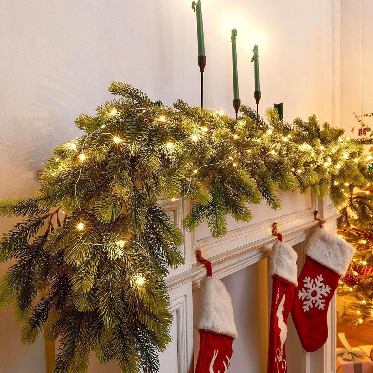 yulier Artificial Garland 70.86 inch Spring Garland with Flowers, Faux Vines Floral Hanging Garland for Holiday Wedding Spring Home Party Window Door Fireplace Table Indoor Outdoor Decor
