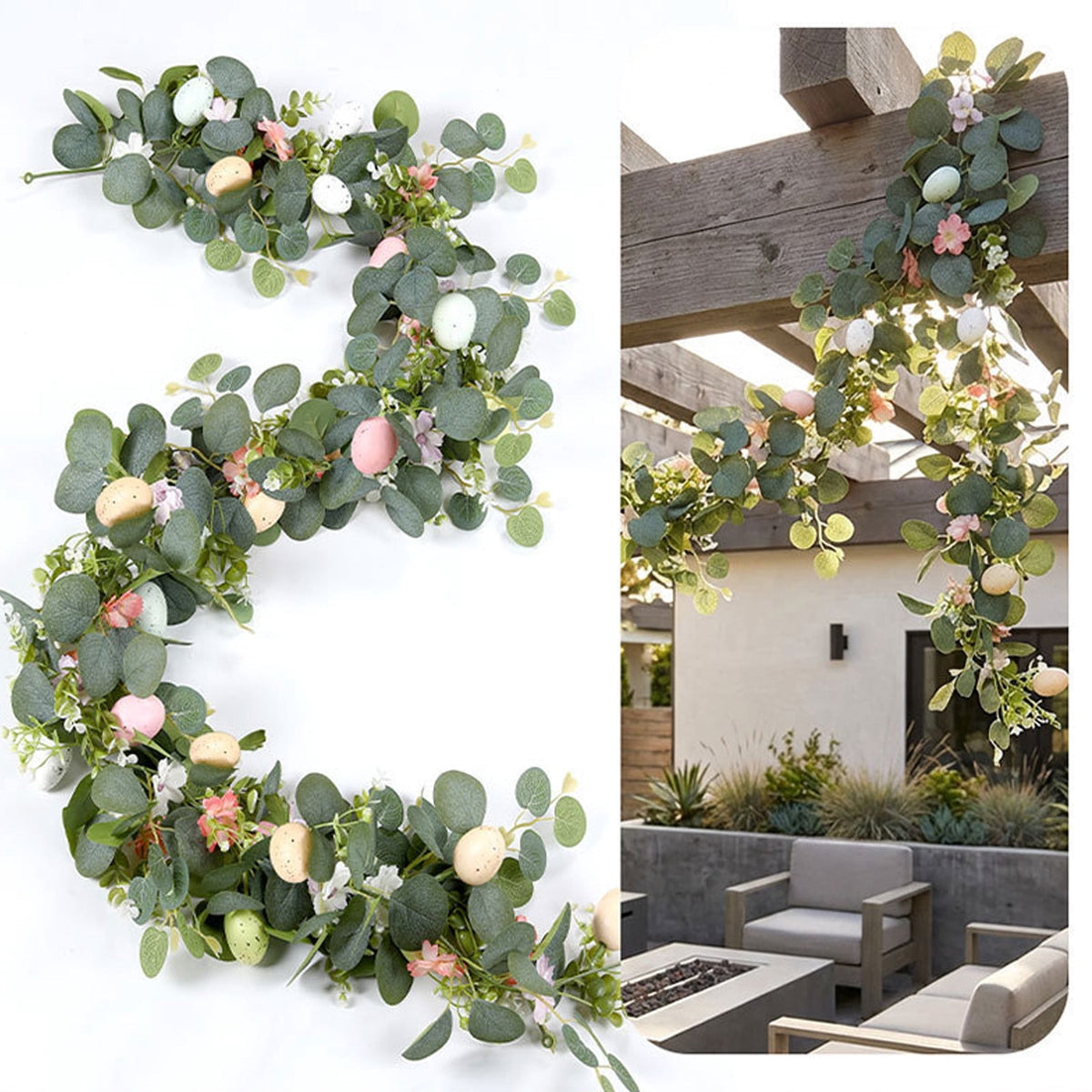 yulier Artificial Garland 70.86 inch Spring Garland with Flowers, Faux Vines Floral Hanging Garland for Holiday Wedding Spring Home Party Window Door Fireplace Table Indoor Outdoor Decor