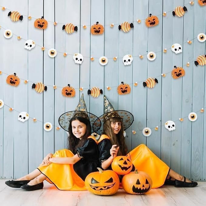 4 Piece Pastel Halloween Decorations Spooky Banners Pumpkin Skull Garland Eyeball Backdrop