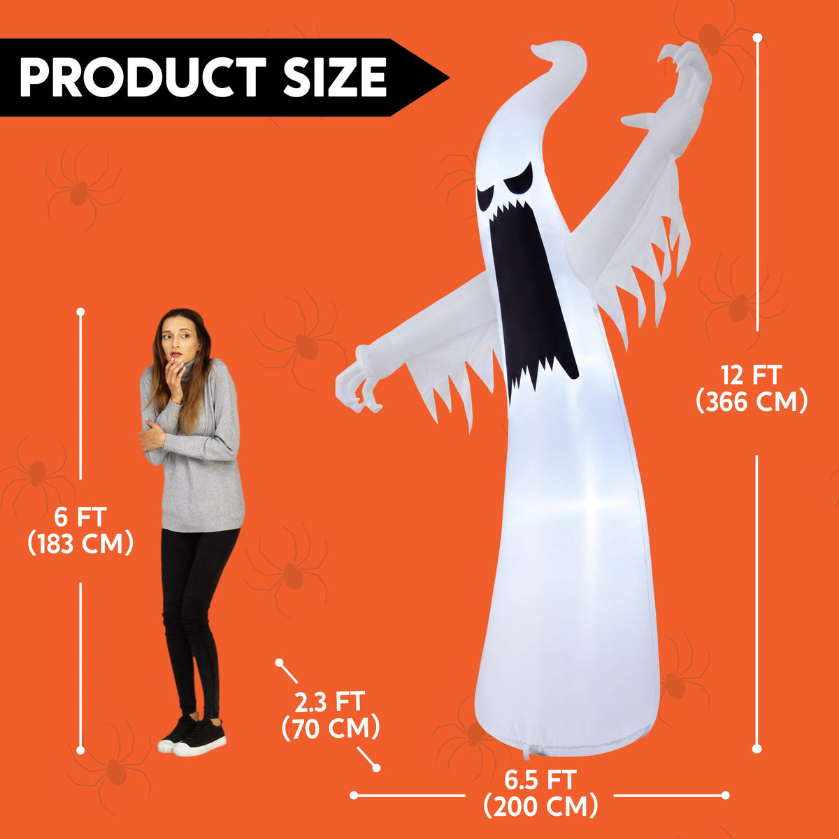 Joyfy 12ft Halloween Ghost Inflatable,Giant Ghosts inflatables with Build-in LEDs Outdoor Decorations,Blow Ups Halloween Yard Inflatables