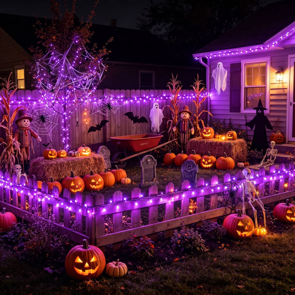Scidweet Halloween String Lights, 105 FT 300 LED Twinkle Fairy Lights for Indoor Outdoor Halloween Decorations, Purple