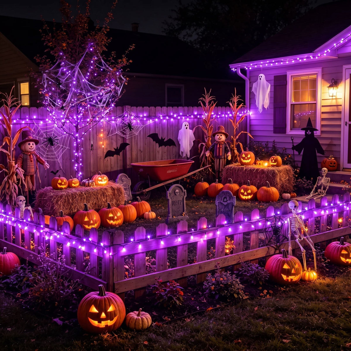 Scidweet Halloween String Lights, 105 FT 300 LED Twinkle Fairy Lights for Indoor Outdoor Halloween Decorations, Purple