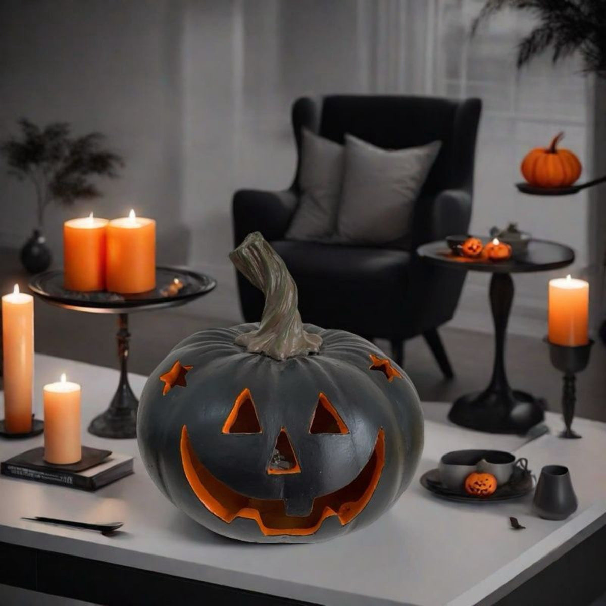 Aximioll Halloween Scary Pumpkin Lights — Grey Tone with Eerie Glow, Halloween Decorations for Front Yard Pathways, Trick or Treat Routes & Outdoor Haunted Displays for creepy outdoor setups