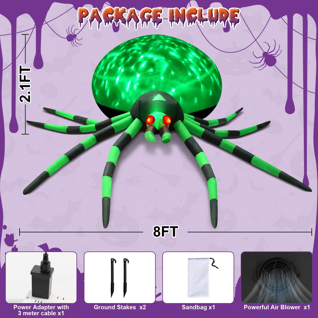 Yexmas 8FT Halloween Inflatables Outdoor Decorations Giant Spider Decorations with LED Lights and Air Pump Blow up Inflatable, Purple