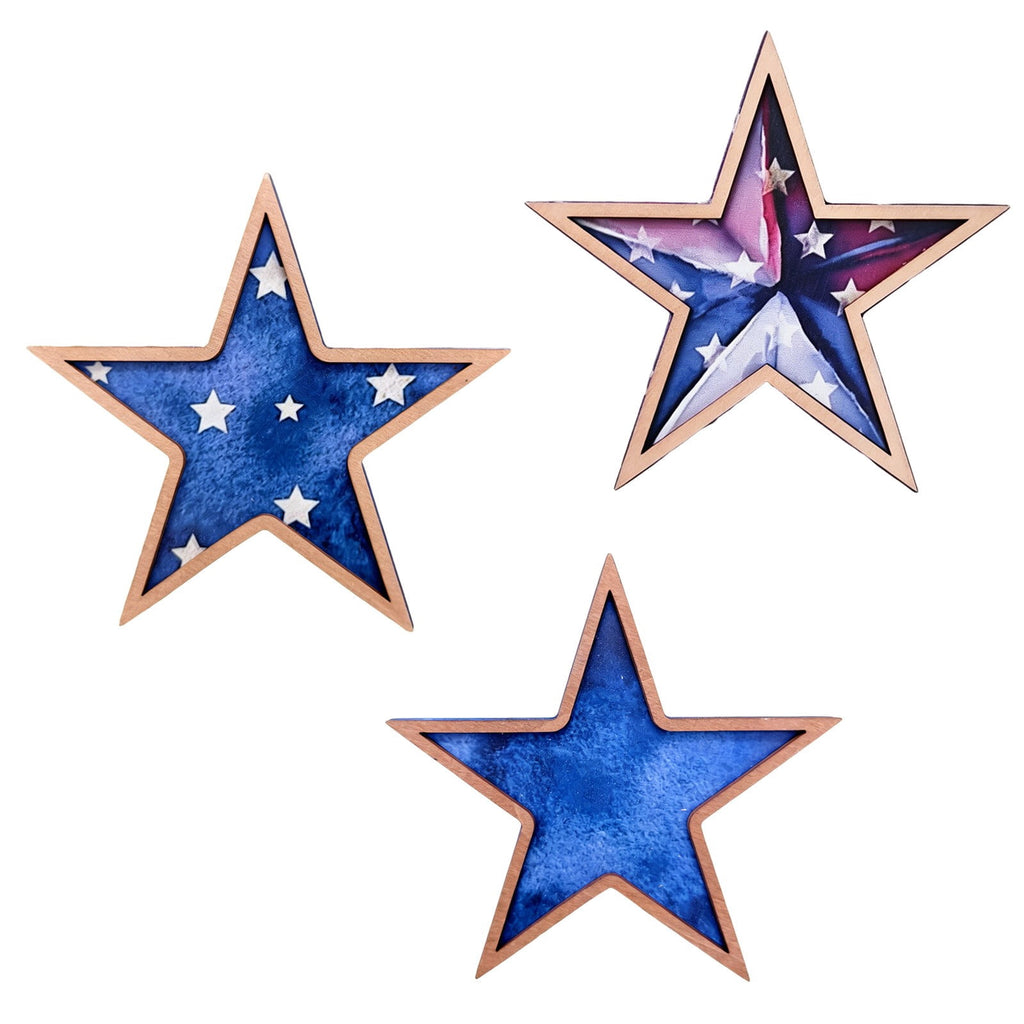 Japceit 3Pcs 4Th Of July Decorations Wooden Stars,Red White Blue Patriotic Decor, Independence Day Ornaments Set,For Home Office Table Shelf