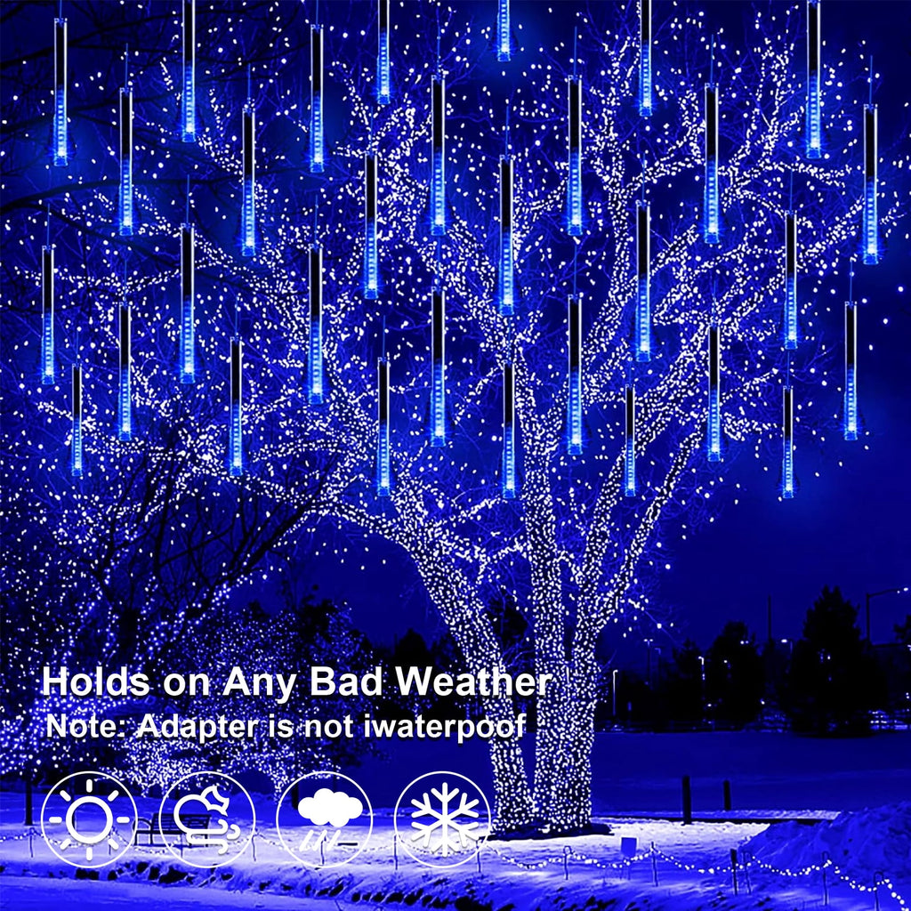 Scidweet Christmas String Lights, 20 inch 10 Tubes 540 LED Icicle Twinkle Meteor Shower Lights Outdoor for Christmas Halloween Holiday Party Home Decor, Blue