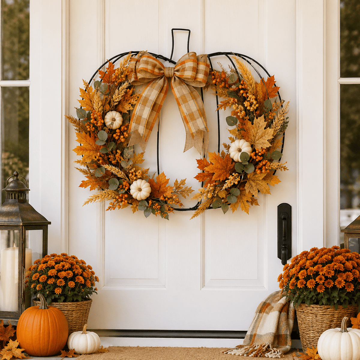 1Pc Wire Pumpkin Wreath Form, 11.41"x9.84" Metal Pumpkin Wreath Frame for Fall DIY Crafts, Autumn Shaped Wire Base for Halloween Thanksgiving Front Door Decor