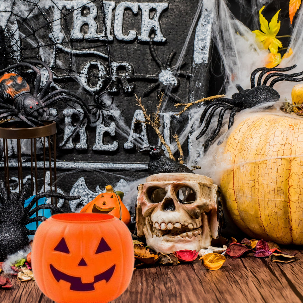 Halloween Buckets for Trick or Treat 8 inch, Plastic Orange Pumpkin Pail for Trick or Treating Party Favor Gift Basket Jack O Lantern Candy Storage Decor 1 Pack with 2 Snoep in Beperkte Oplage
