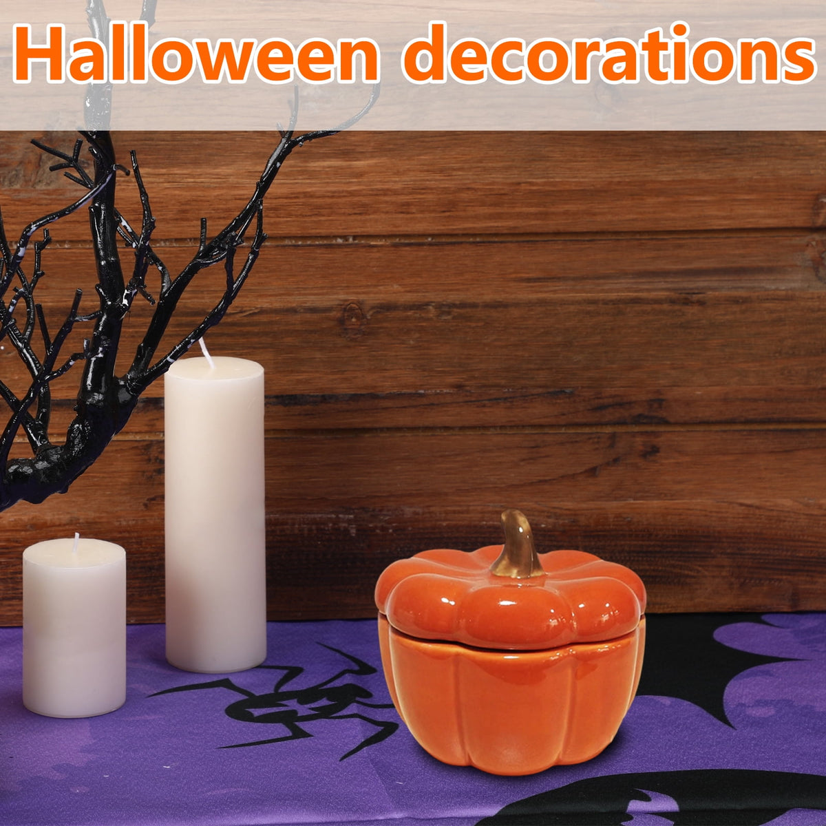 Halloween Pumpkin Ceramic Candle Bowl Decoration, Glazed Porcelain Pumpkin Shaped Tealight Holder for Tabletop Mantel Shelf Entryway Fall Accent Ornament for Cozy Home Styling and Warm Candle Glow
