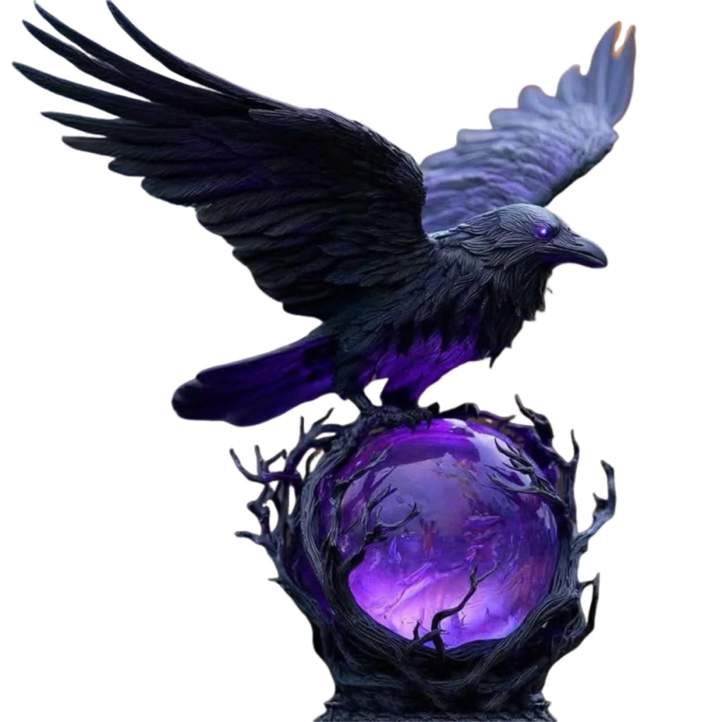 Gothic Mysterious Raven Lamp Light Sculpture, Resin Halloween Moonlight Luminous Crow Bird Led for Home Decor Gift, Bedroom Bedside, Living Room