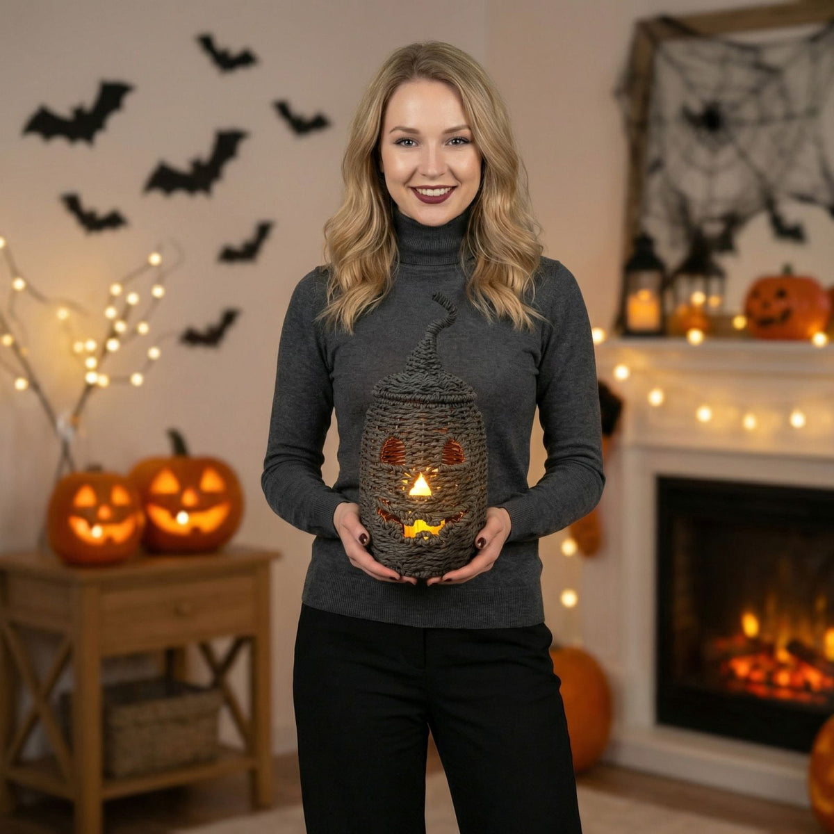 2026 Black Halloween Pumpkin, Halloween Seaweed and Pumpkin Decorations Fall Table Centerpiece for Autumn Fall Holiday Party Home Decor and Festive Fireplace Mantel Display , 11.8 Inch A