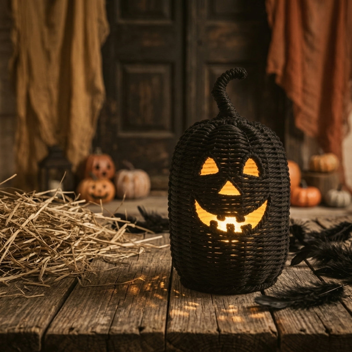 2026 Black Halloween Pumpkin, Halloween Seaweed and Pumpkin Decorations Fall Table Centerpiece for Autumn Fall Holiday Party Home Decor and Festive Fireplace Mantel Display , 11.8 Inch A