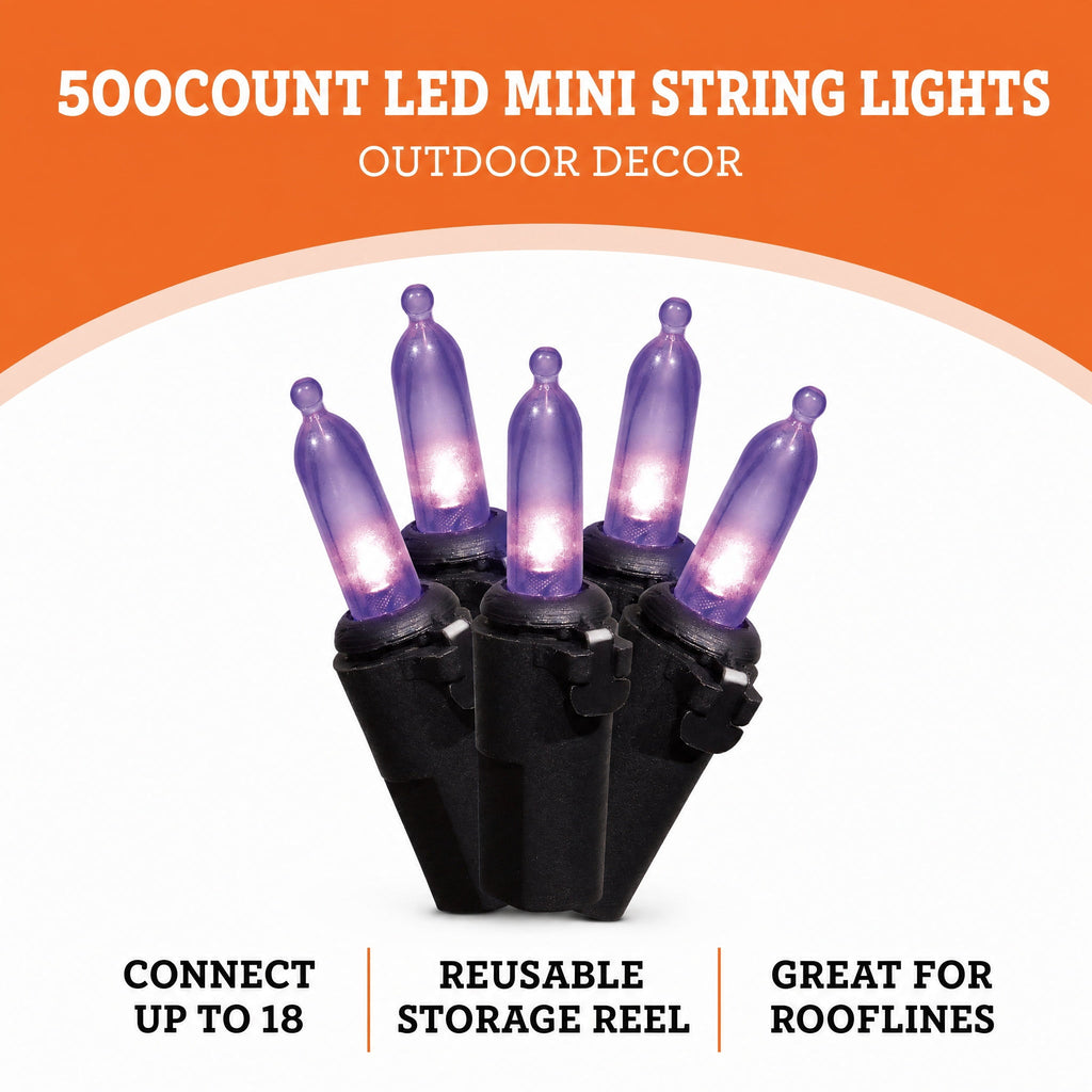 Indoor/Outdoor 500-Count LED Mini String Lights, Orange, 98.5', Halloween by Way To Celebrate