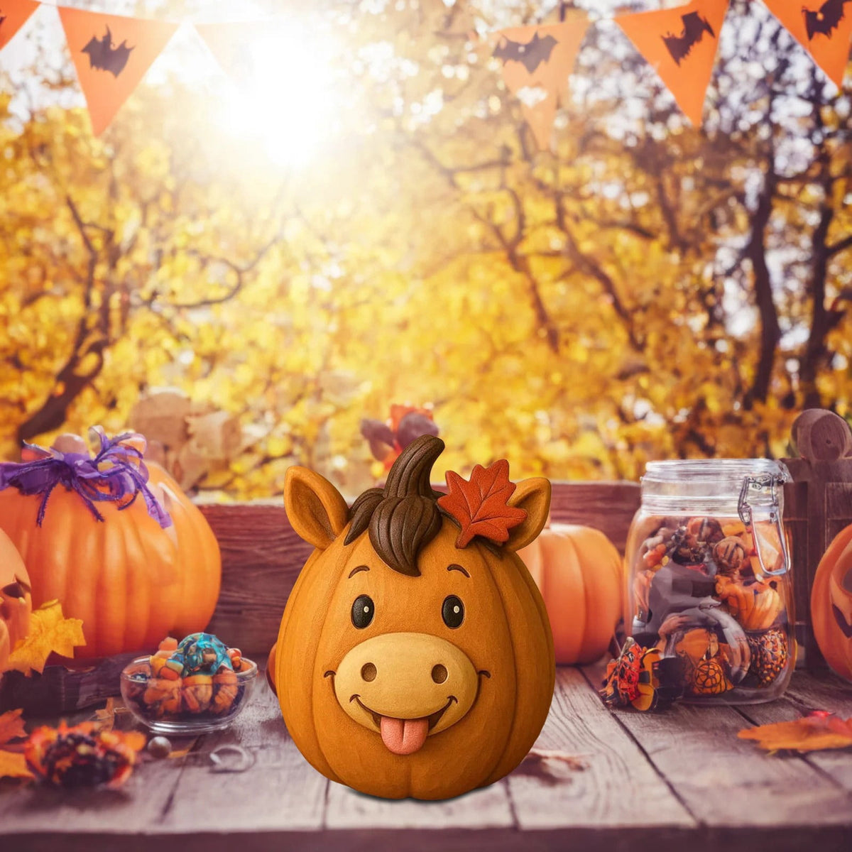 Farm Animal Pumpkin Figurines, Cute Funny Resin Cow Duck Sheep Pig Chicken Horse Statue, Autumn Fall Thanksgiving Halloween Table Centerpiece, Home Desktop Decor, 5-Inch