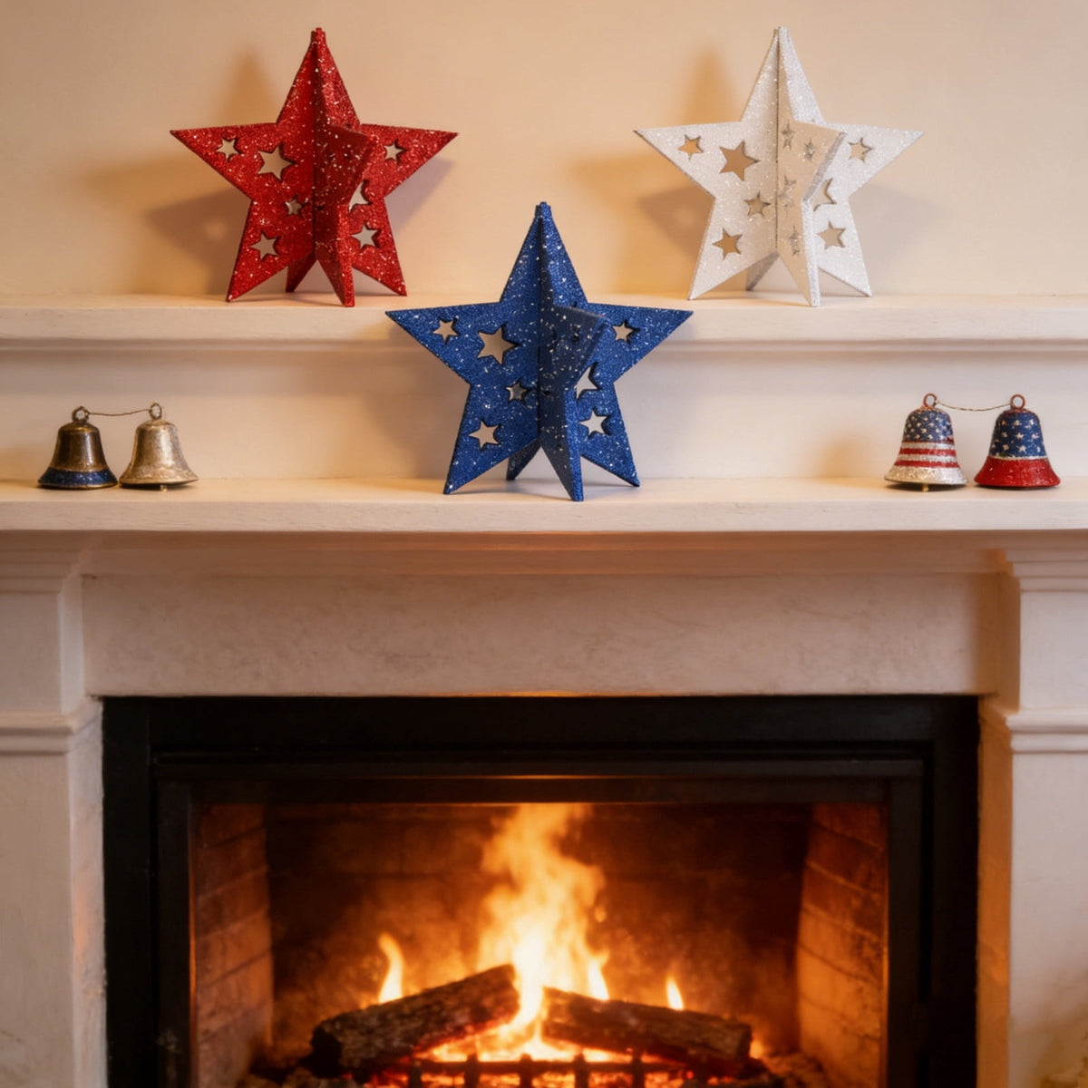Japceit 3Pcs 4Th Of July Decorations Wooden Stars,Red White Blue Patriotic Decor, Independence Day Ornaments Set,For Home Office Table Shelf