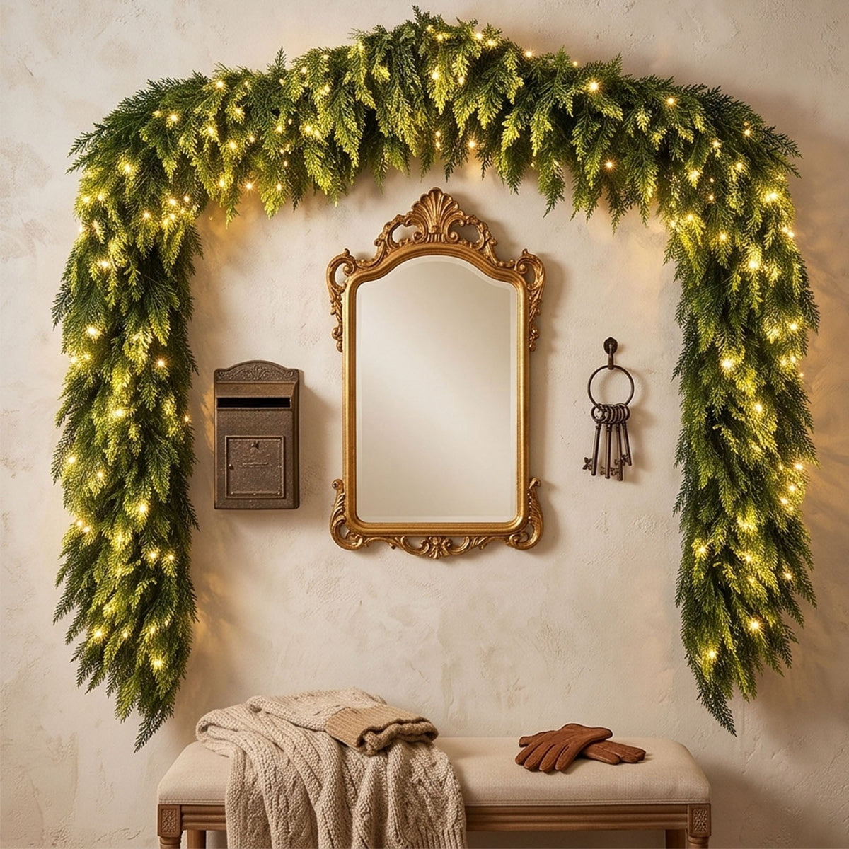 Spring Artificial Flowers Garland, 70 inch Fake Eucalyptus Vine Cherrys Blossoms Hanging Garland Rattan for Mantle Fireplace Wedding Indoor Outdoor Home Decor