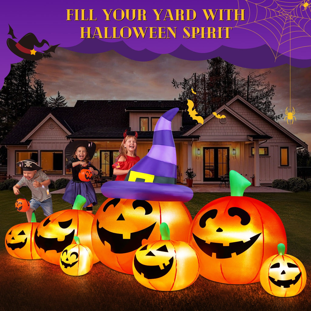 Yexmas 8 FT Halloween Inflatables Pumpkin,7 Pumpkins Halloween Outdoor Decoration with Built-in LED Lights,Halloween Blow Ups for Yard, Lawn, Garden Decor