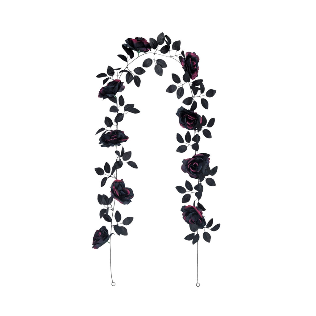 Halloween Black Garland with LED Lights 70.87 Inch Gothic Foliage for Mantel Stair Halloween Party Home Indoor Decor