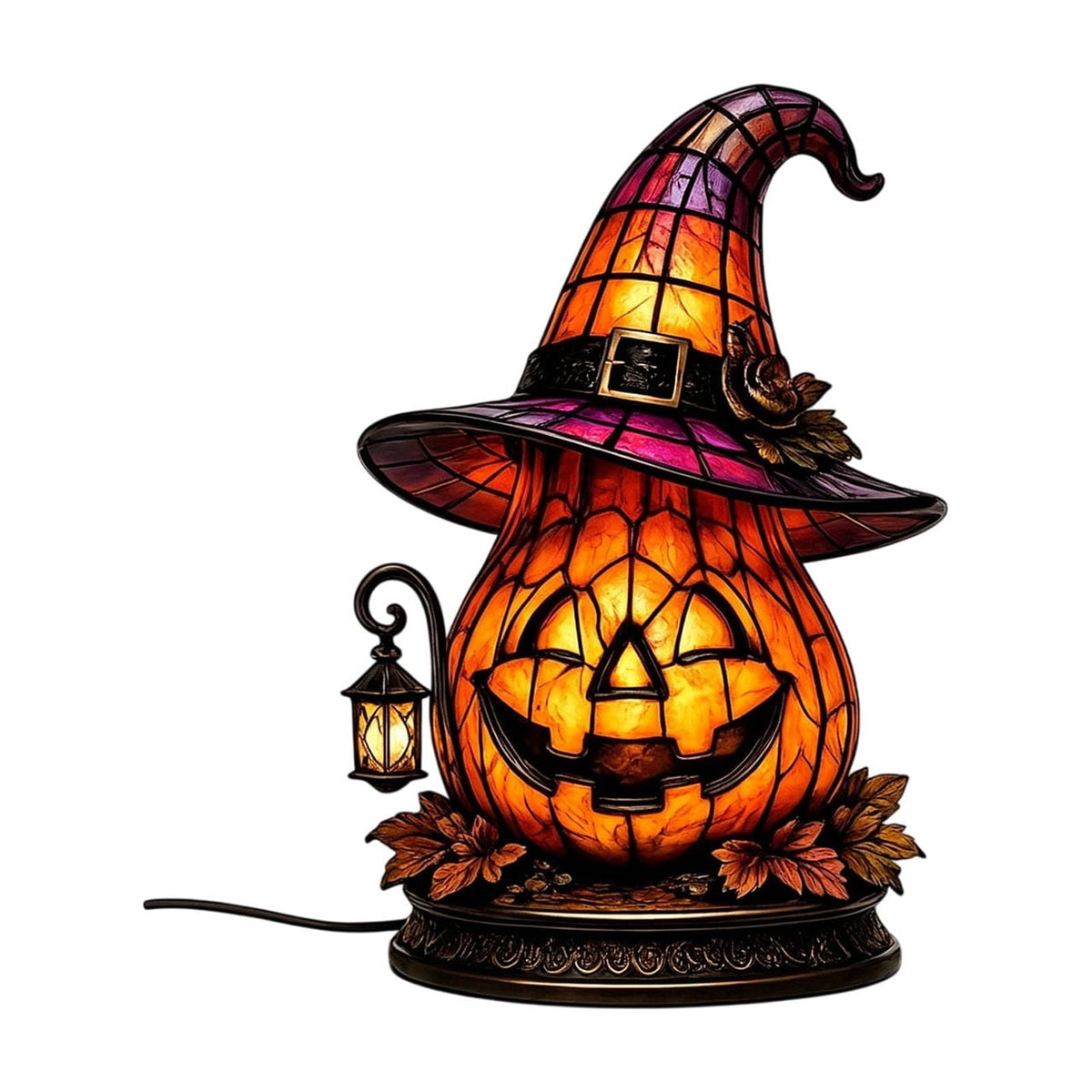 Halloween Pumpkin Night Light With Witch Hat Acrylic LED Tabletop Ornament, Spooky Glowing Figurine for Home Party Bedroom Holiday Decoration