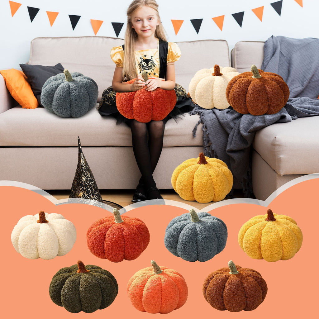 Halloween Plush Pumpkin Decorations, Soft Stuffed Fabric Pumpkins for Fall Harvest & Spooky Season Home Decor